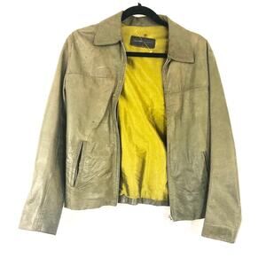 0143 QUARRY Olive Green Zip Up Leather Jacket